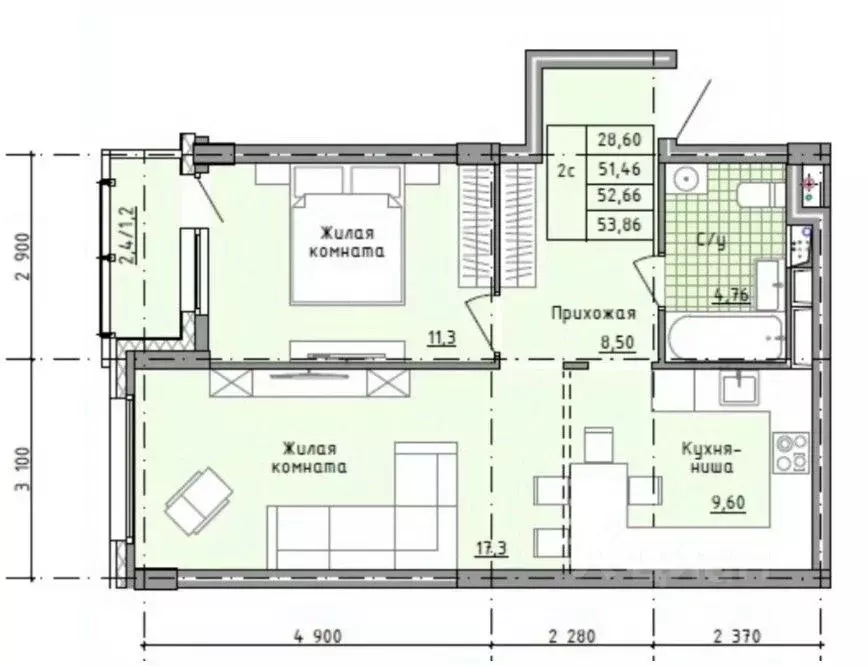2-к кв. Московская область, Солнечногорск городской округ, Голубое пгт ... - Фото 2