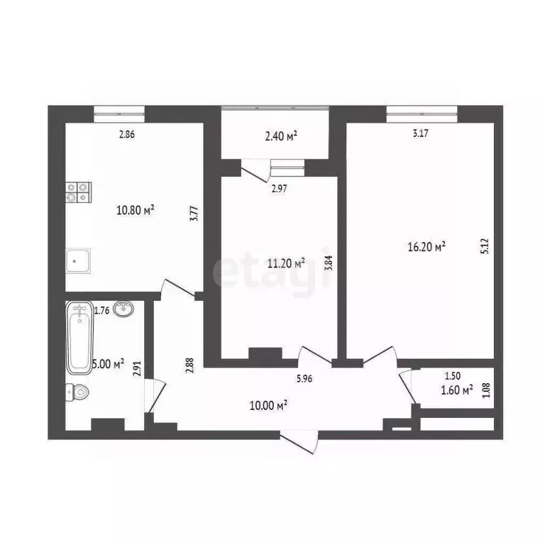 2-к кв. Тюменская область, Тюмень ул. 50 лет Октября, 57Ак1 (58.8 м) - Фото 1