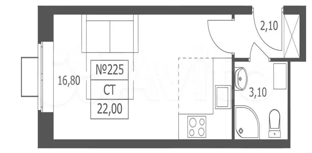 Квартира-студия, 22,1 м, 6/10 эт. - Фото 0