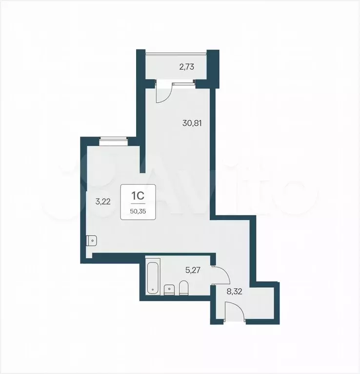Апартаменты-студия, 50,4 м, 16/25 эт. - Фото 0