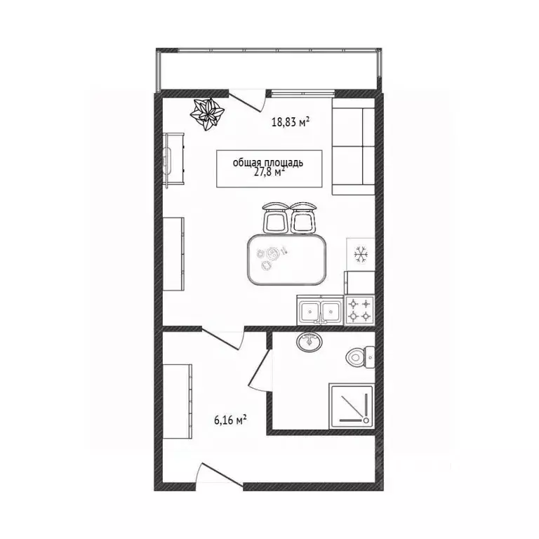Студия Новосибирская область, Новосибирск Покатная ул., 130/1 (27.7 м) - Фото 2