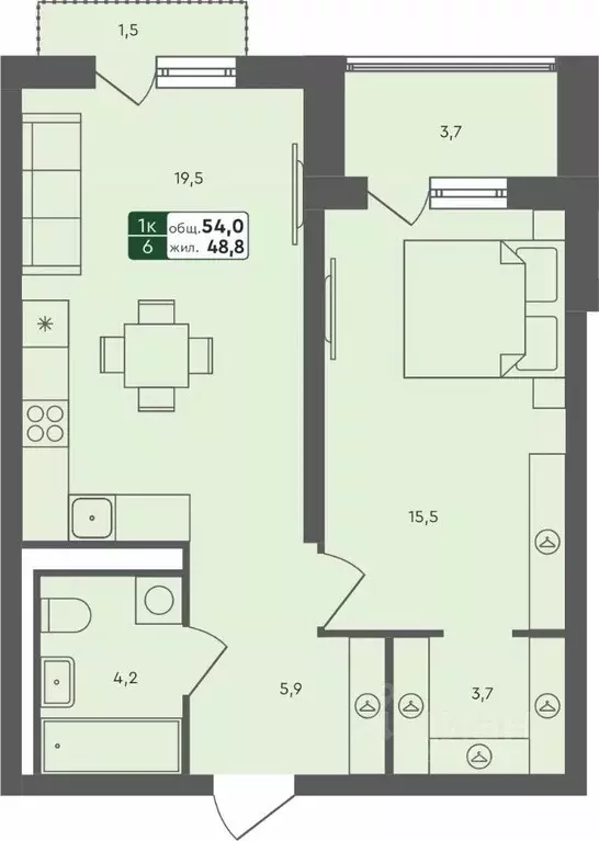 1-к кв. Тюменская область, Тюменский муниципальный округ, с. Ембаево ... - Фото 1