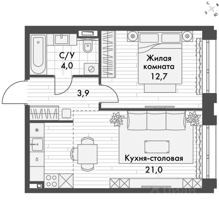 2-к кв. Приморский край, Владивосток ул. Крылова, 10 (41.6 м) - Фото 0