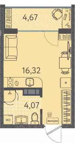 Студия Краснодарский край, Краснодар ул. Имени Б.С. Кудухова, 7 (22.73 ... - Фото 0