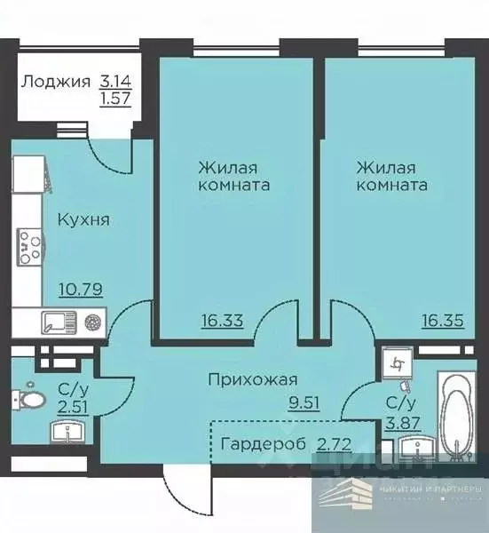 2-к кв. Воронежская область, Воронеж ул. Ломоносова, 116Б (63.6 м) - Фото 0