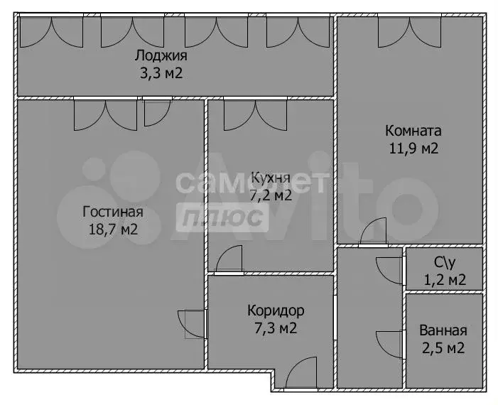 2-к. квартира, 49,6 м, 4/9 эт. - Фото 0