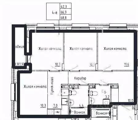 4-к кв. Пермский край, Пермь ул. Героев Хасана, 93Б (68.8 м) - Фото 1
