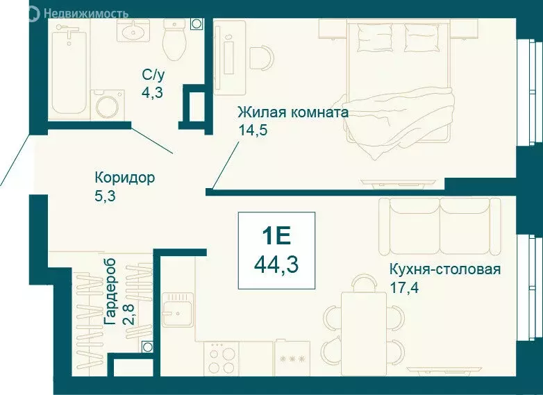 1-комнатная квартира: Екатеринбург, улица 8 Марта, 195 (44.3 м) - Фото 1