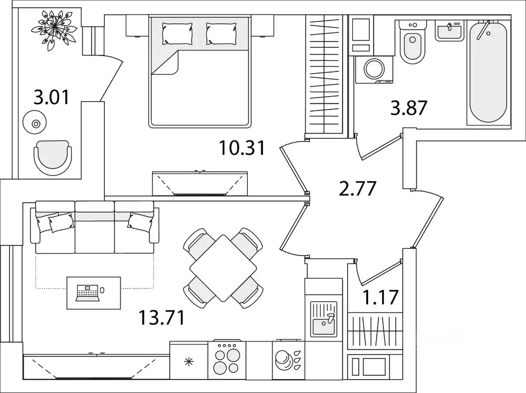 1-к кв. Санкт-Петербург ул. Тамбасова, 5Н (33.34 м) - Фото 0