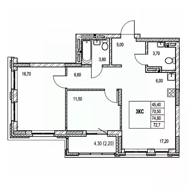 3-к кв. Новосибирская область, Новосибирск Авиастроителей мкр,  (72.7 ... - Фото 0