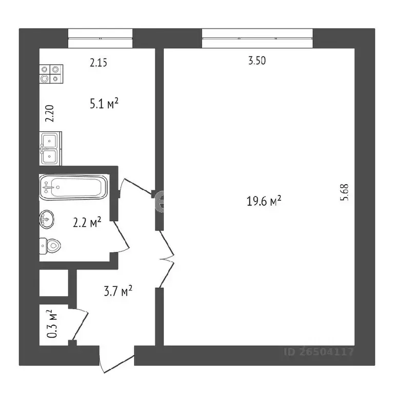 1-к кв. Севастополь ул. Хрусталева, 69 (30.9 м) - Фото 1