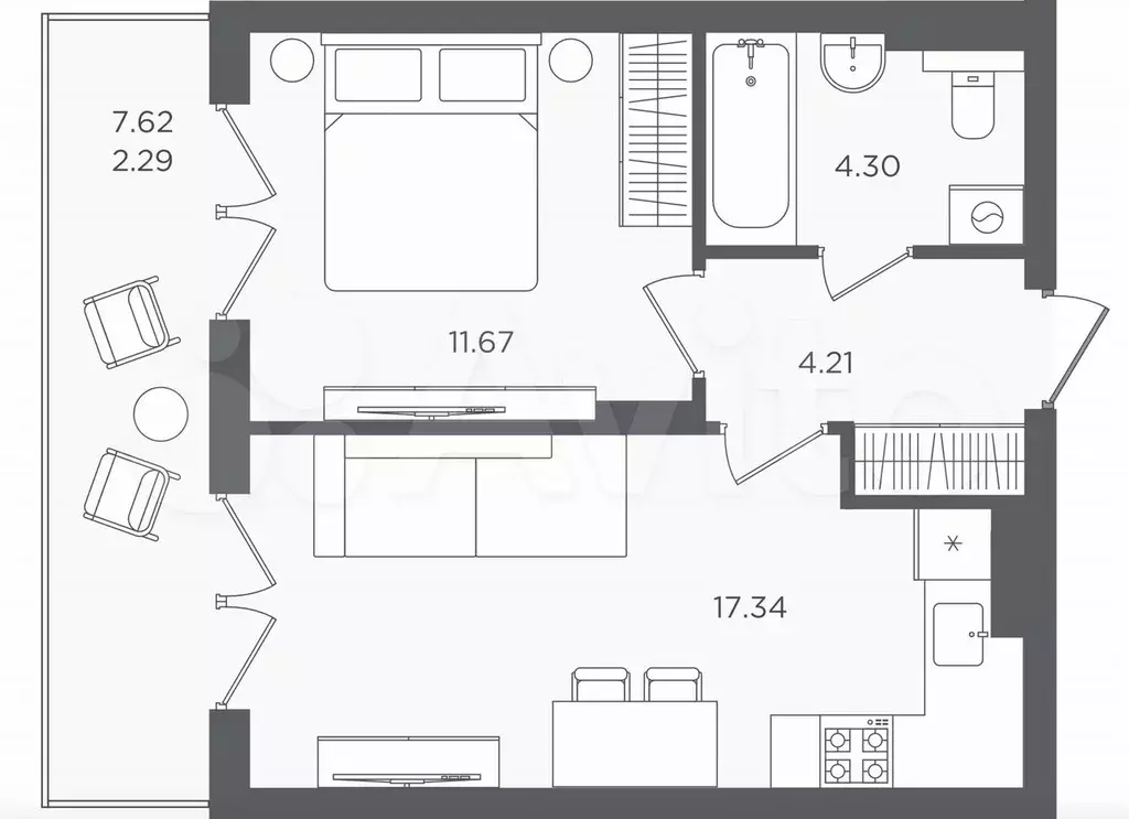 1-к. квартира, 39,8 м, 4/4 эт. - Фото 1