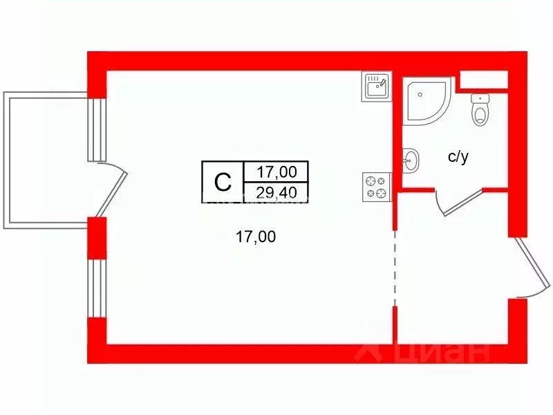 Квартира, студия, 29.4 м - Фото 0