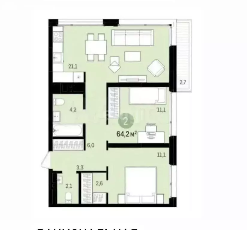 3-комнатная квартира: Новосибирск, улица Аэропорт, 88 (61 м) - Фото 0