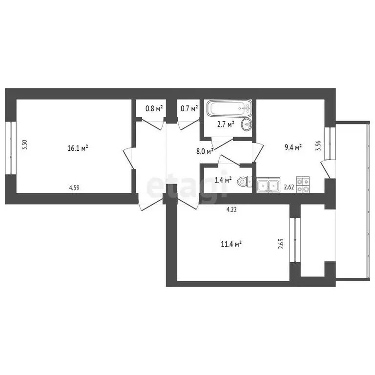 2-комнатная квартира: Ленино, улица Пушкина, 75 (50.7 м) - Фото 1