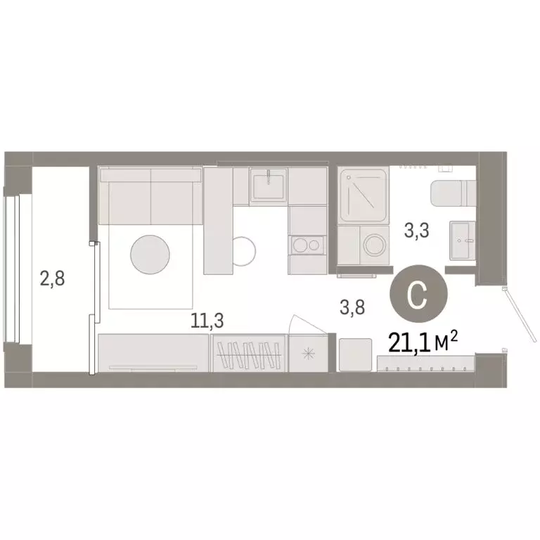Квартира-студия: Тюмень, микрорайон ДОК, ЖК Октябрьский на Туре (21.14 ... - Фото 2