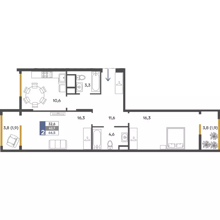 2-комнатная квартира: Перевальное, ЖК Предгорье (66.5 м) - Фото 1