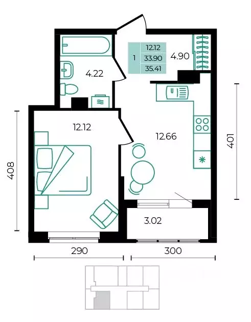 1-к кв. Адыгея, Майкопский район, пос. Тульский ул. Заречная (35.41 м) - Фото 0