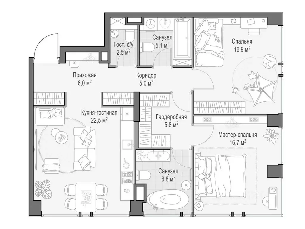 2-к кв. Москва Лайф Тайм жилой комплекс (88.0 м) - Фото 1