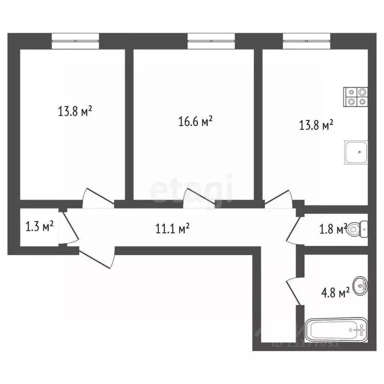 2-к кв. Ямало-Ненецкий АО, Новый Уренгой ул. Нефтяников, 14 (63.1 м) - Фото 1