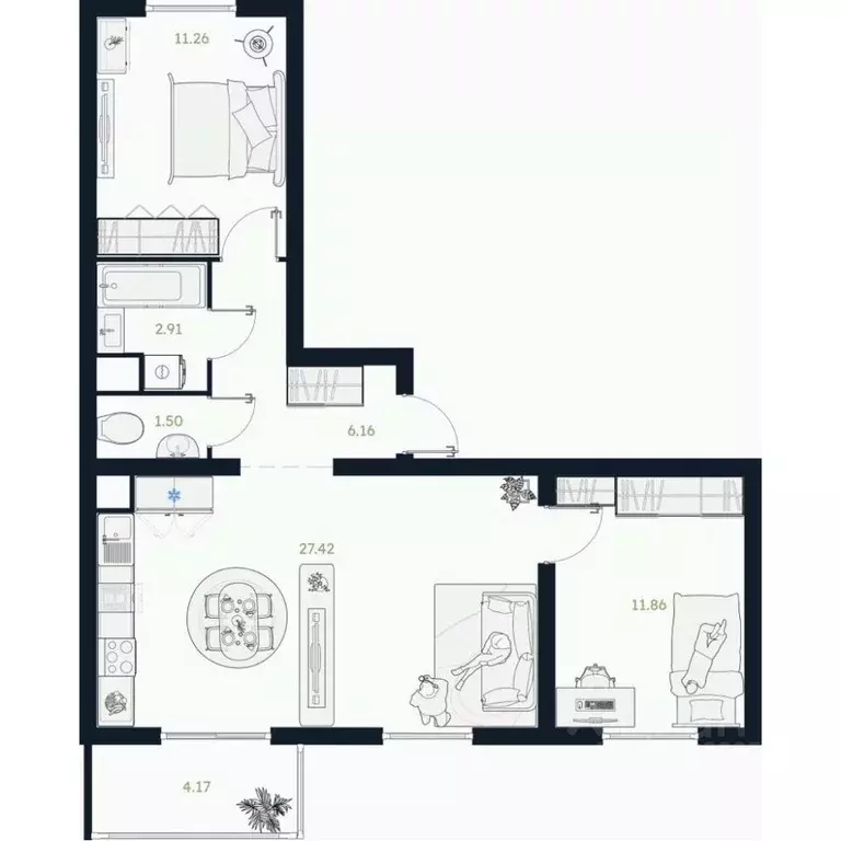 2-к кв. Тюменская область, Тюменский муниципальный округ, Винзили рп  ... - Фото 1