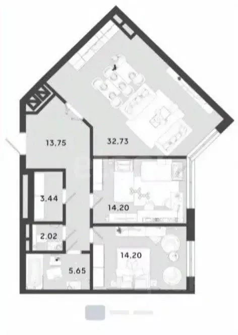 2-к кв. Калужская область, Калуга ул. Генерала Попова, 13 (86.0 м) - Фото 2