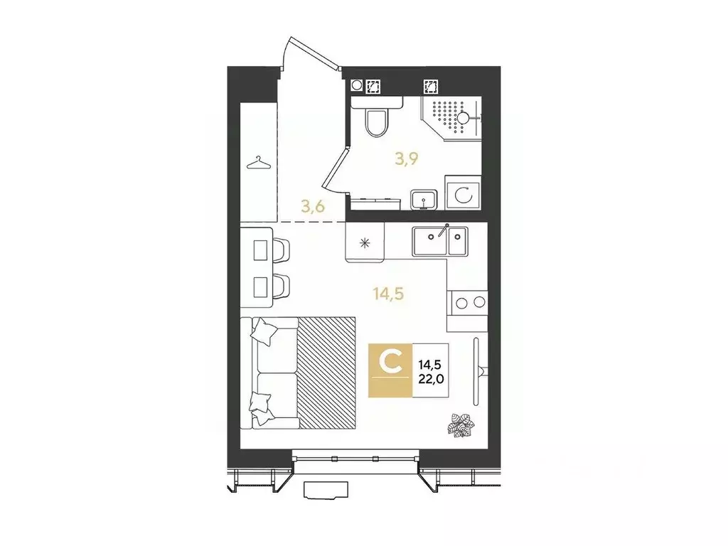 Студия Краснодарский край, Краснодар Самолет кв-л,  (22.0 м) - Фото 1