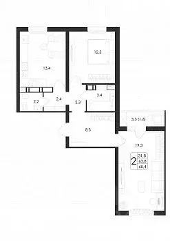 2-к кв. Воронежская область, Воронеж ул. Шидловского, 38 (65.4 м) - Фото 0