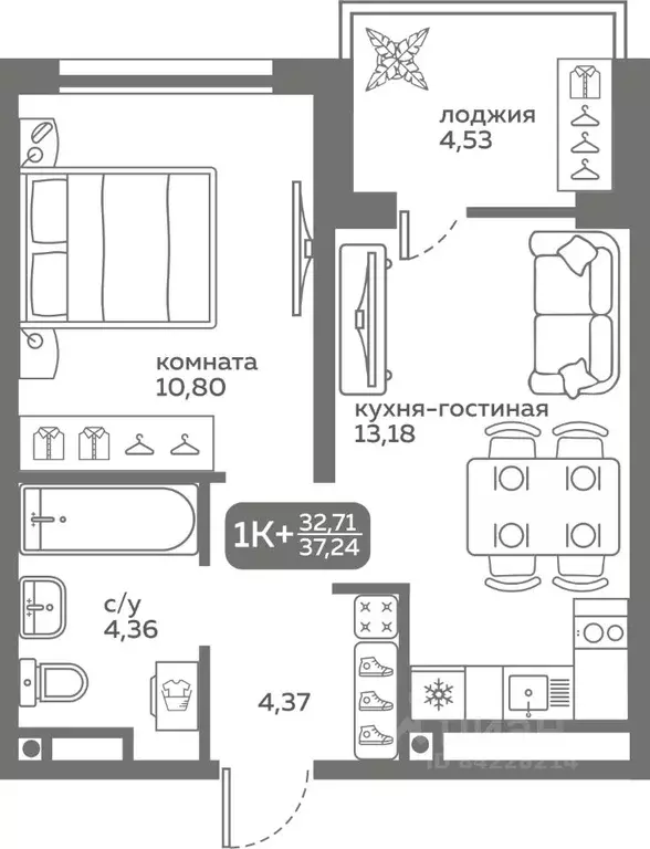 1-к кв. Тюменская область, Тюмень ул. Вадима Бованенко, 10 (32.71 м) - Фото 0