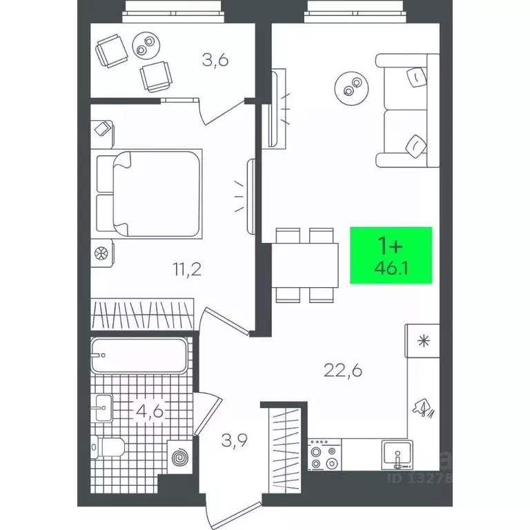 1-к кв. Тюменская область, Тюмень ул. Василия Малкова, 19 (46.13 м) - Фото 0