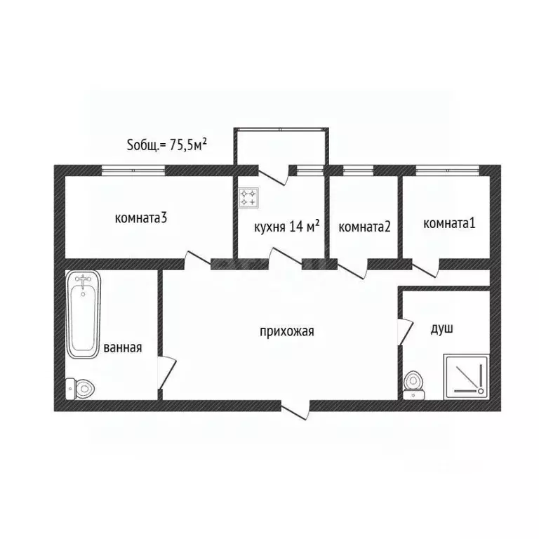 3-к кв. Брянская область, Брянск ул. Медведева, 56 (75.5 м) - Фото 2