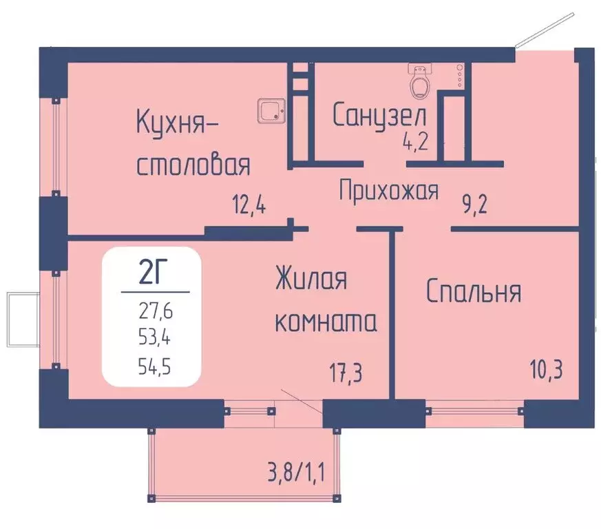2-комнатная квартира: Красноярск, Свободный проспект, 66Рк1 (54.5 м) - Фото 1