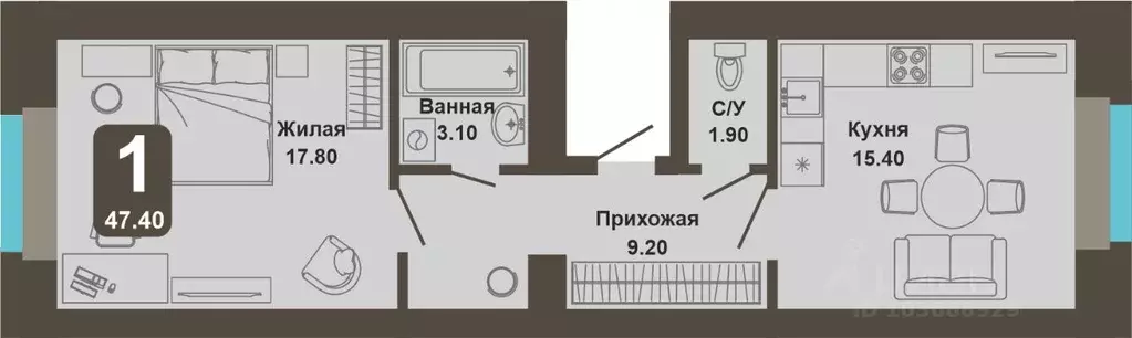 1-к кв. Чувашия, Чебоксары ул. И.П. Прокопьева (47.4 м) - Фото 1