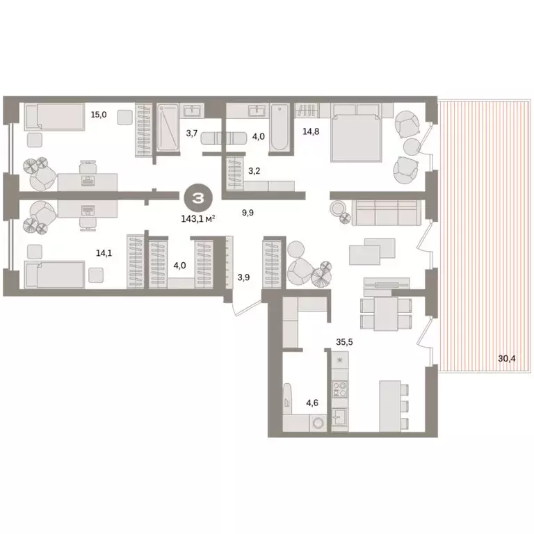 3-комнатная квартира: Екатеринбург, улица Советских Женщин (143.1 м) - Фото 2