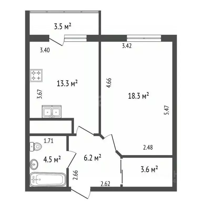 1-к кв. Санкт-Петербург Варшавская ул., 6к1 (45.9 м) - Фото 2
