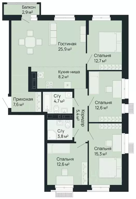 4-к кв. Нижегородская область, Нижний Новгород Резиденция жилой ... - Фото 1