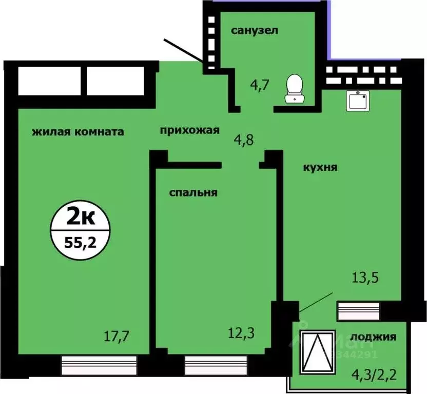 2-к кв. Красноярский край, Красноярск Тихие Зори мкр,  (55.2 м) - Фото 0