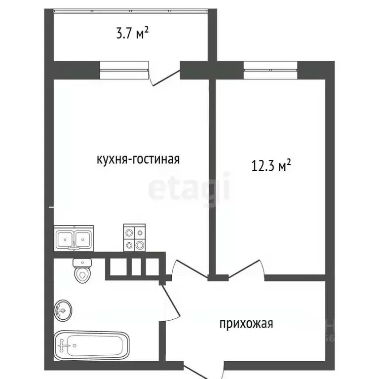 2-к кв. Томская область, Томск ул. Войкова, 47 (37.3 м) - Фото 2
