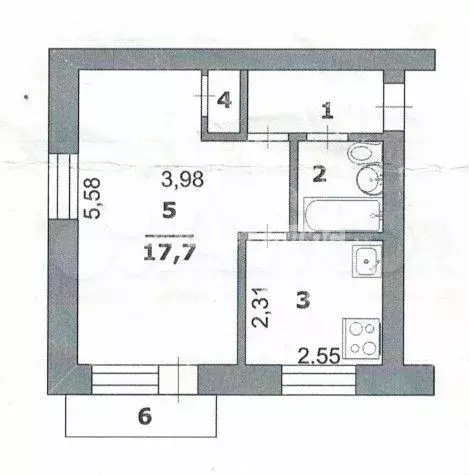 1-к. квартира, 31 м, 2/5 эт. - Фото 0