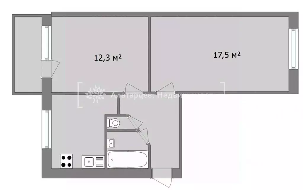 2-к кв. Томская область, Томск ул. Беринга, 18/2 (43.8 м) - Фото 1