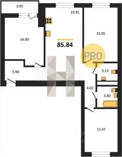 2-к кв. Калининградская область, Калининград Коммунистическая ул., 26 ... - Фото 2