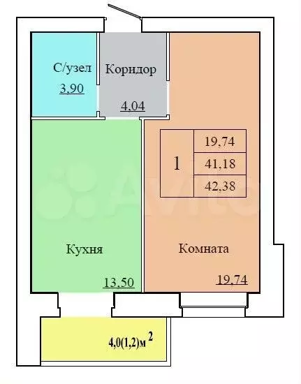 1-к. квартира, 42,4 м, 9/12 эт. - Фото 0