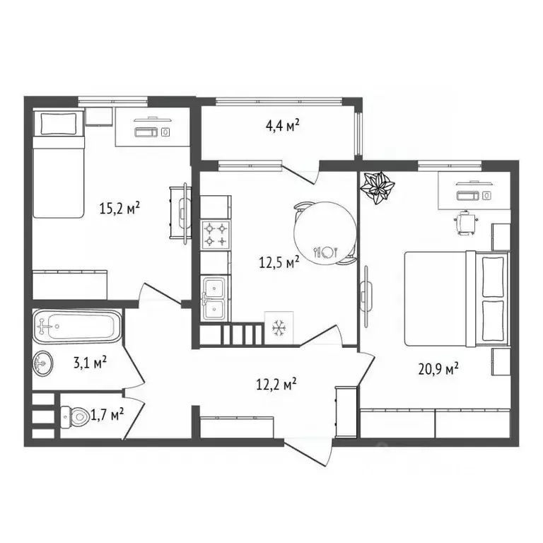 2-к кв. Брянская область, Брянск ул. Горбатова, 45А (64.6 м) - Фото 2