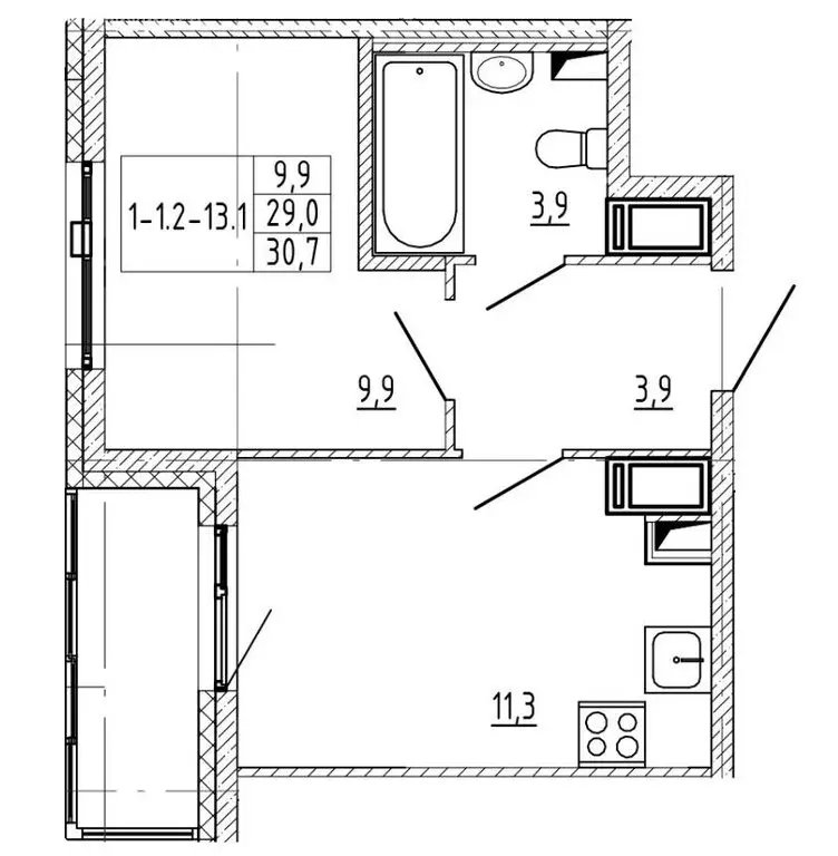 1-комнатная квартира: посёлок Шушары, Чудовская улица, 14к1 (30.7 м) - Фото 1