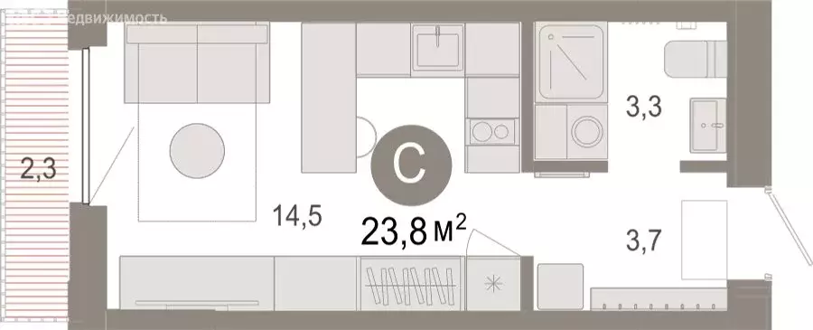 Квартира-студия: Тюмень, микрорайон ДОК, ЖК Октябрьский на Туре (23.83 ... - Фото 1
