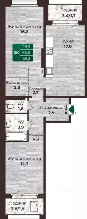 2-к кв. Алтайский край, Барнаул ул. 6-я Нагорная, 15в/к1 (69.2 м) - Фото 0