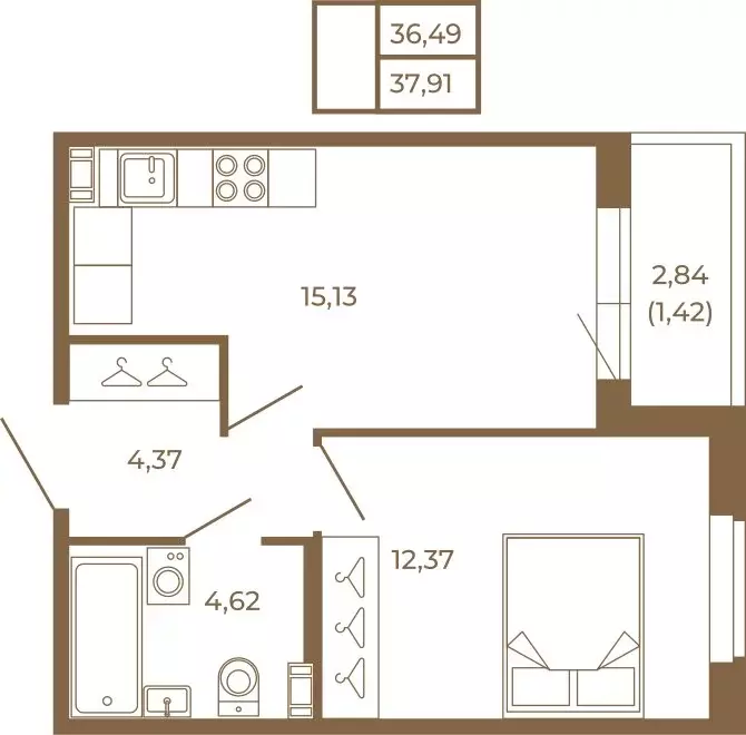 1-комнатная квартира: Сертолово, ЖК Новая История (37.91 м) - Фото 1