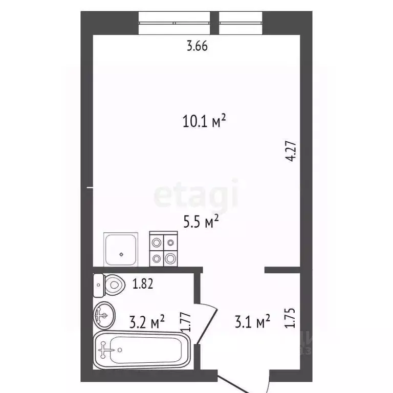 Студия Тюменская область, Тюмень Полевая ул., 117к4 (21.9 м) - Фото 1