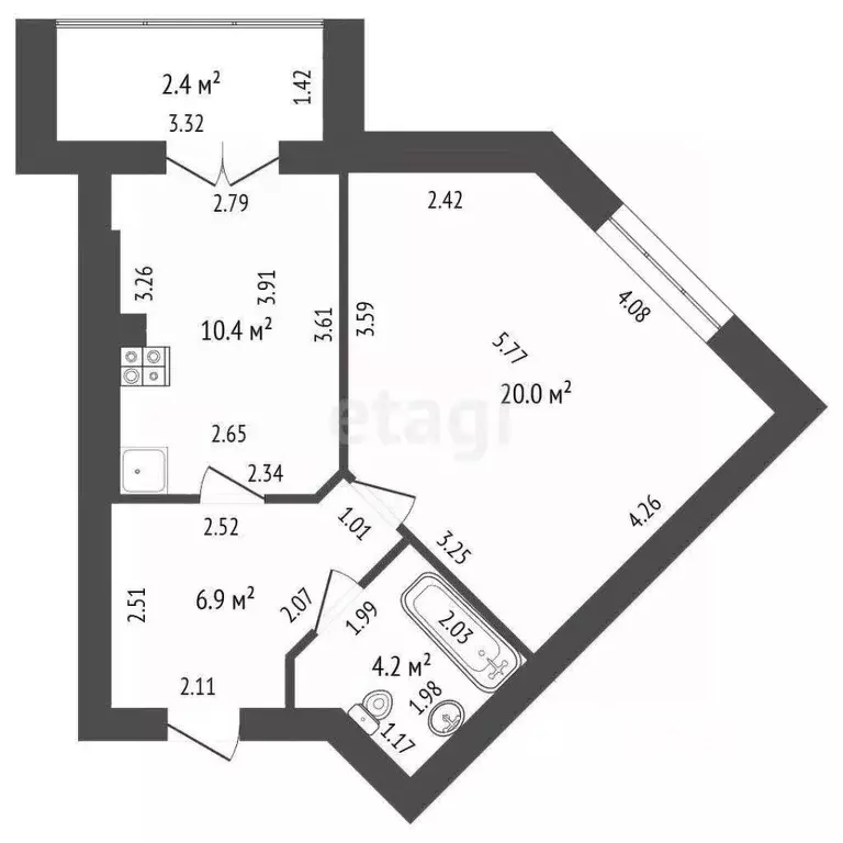 1-к кв. Калининградская область, Зеленоградск ул. Большая Окружная, ... - Фото 2