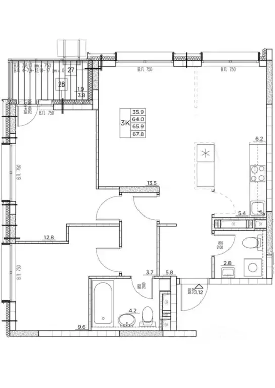 3-к кв. Приморский край, Владивосток ул. Расула Гамзатова, 7к1 (67.8 ... - Фото 0